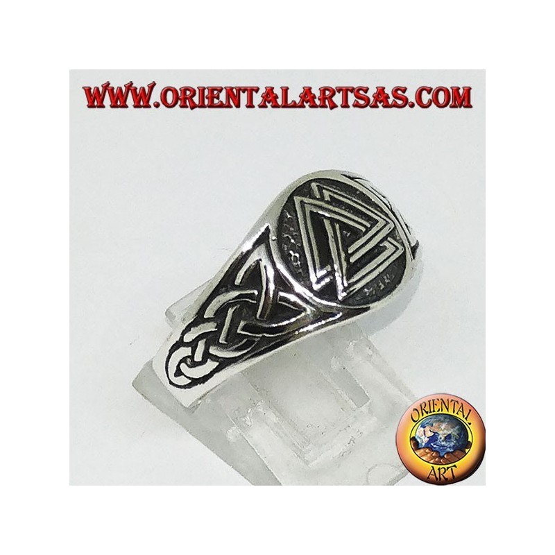 Silberring mit Odin's Valknut und keltischem Gewebe an den Seiten