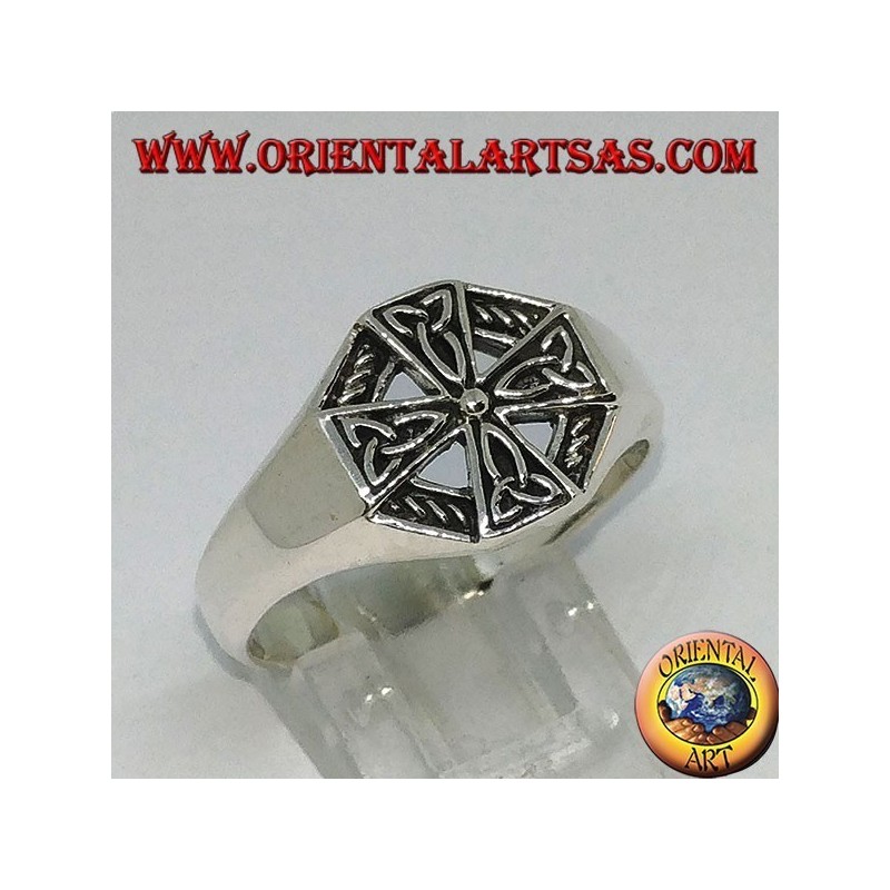 Bague croix celtique en argent avec noeuds tyrone