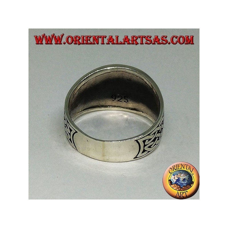 Silver ring with aegishjalmur and Celtic weave on the sides