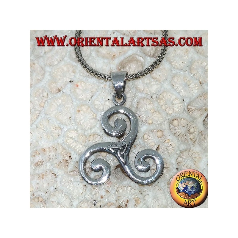 Ciondolo in argento Triskele, triskell, triquetra, triskelion con nodo di tyrone 