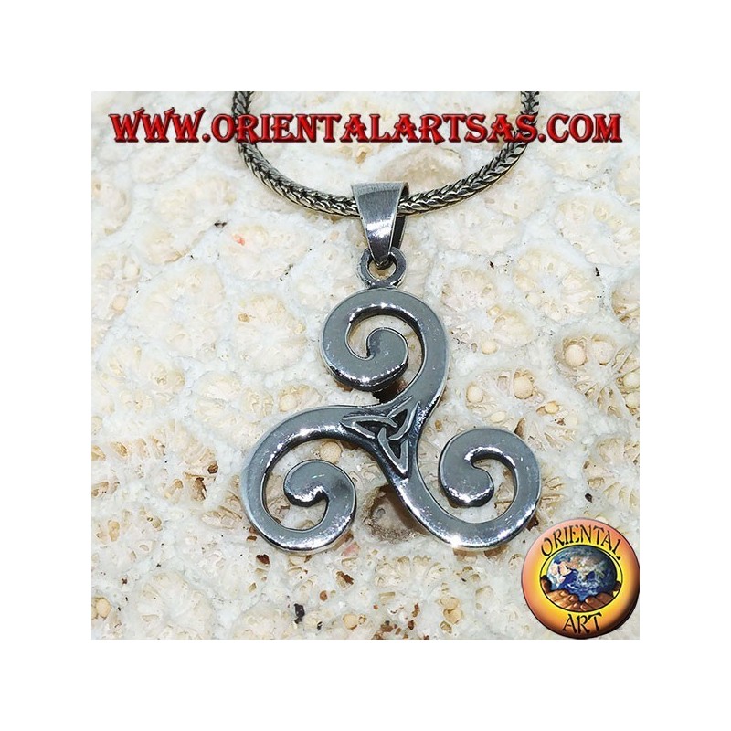 Triskele silver pendant, triskell, triquetra, triskelion with tyrone knot