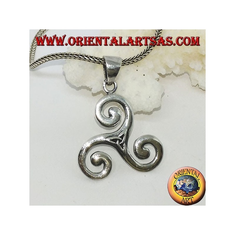 Triskele pendentif en argent, triskell, triquetra, triskelion avec noeud tyrone
