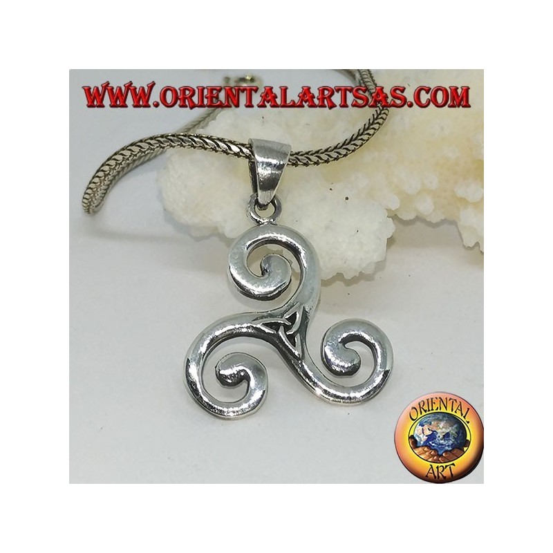 Triskele pendentif en argent, triskell, triquetra, triskelion avec noeud tyrone
