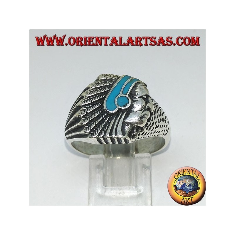 Silver ring with Indian (Native of America) with turquoise