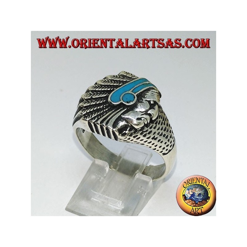 Bague en argent avec Indien (Native of America) avec turquoise