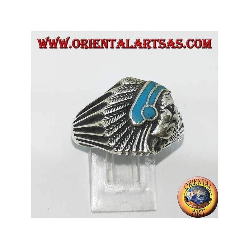 Anillo de plata con indio (Nativo de América) con turquesa.