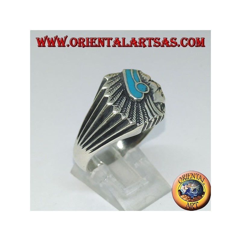 Bague en argent avec Indien (Native of America) avec turquoise