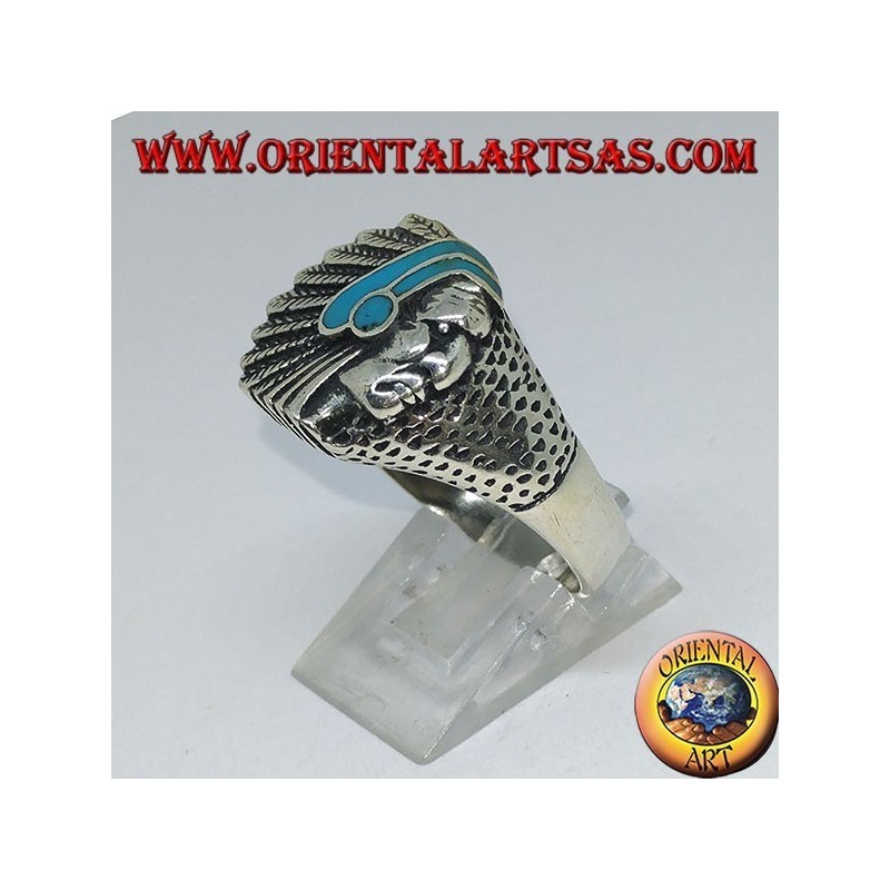 Silver ring with Indian (Native of America) with turquoise