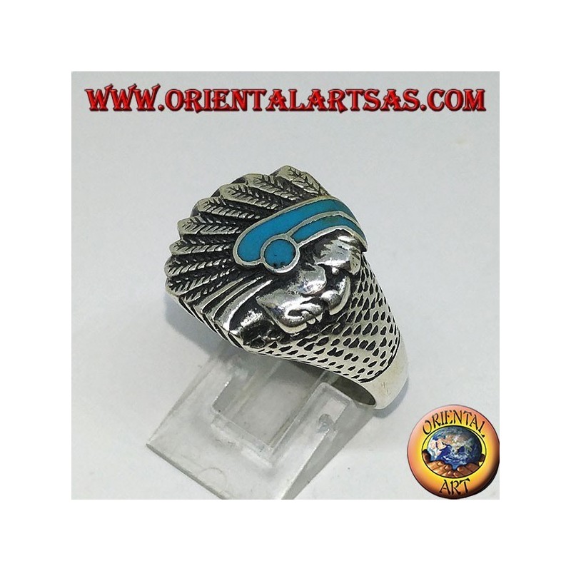 Bague en argent avec Indien (Native of America) avec turquoise