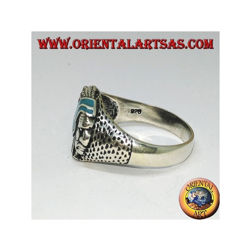 Silver ring with Indian (Native of America) with turquoise