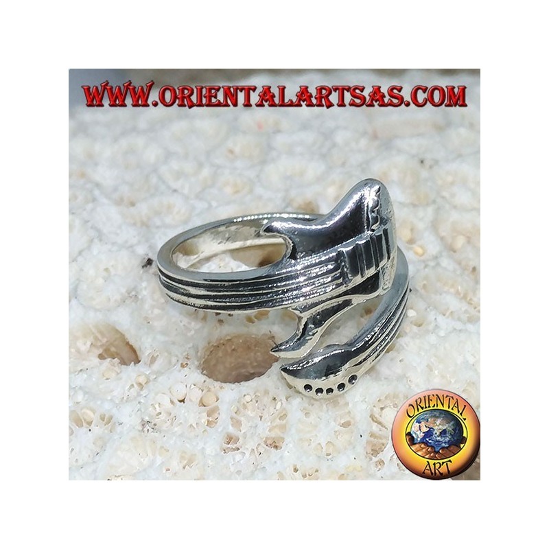 Bague en argent enveloppant la guitare électrique, horizontalement