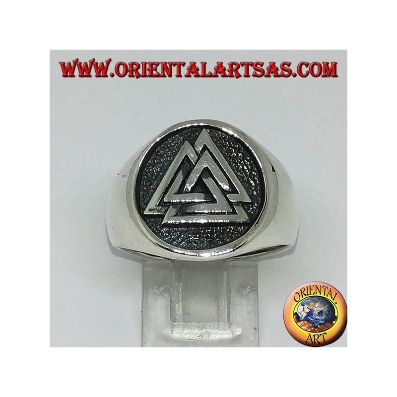 Silver ring with the seal of valknut knot of Odin