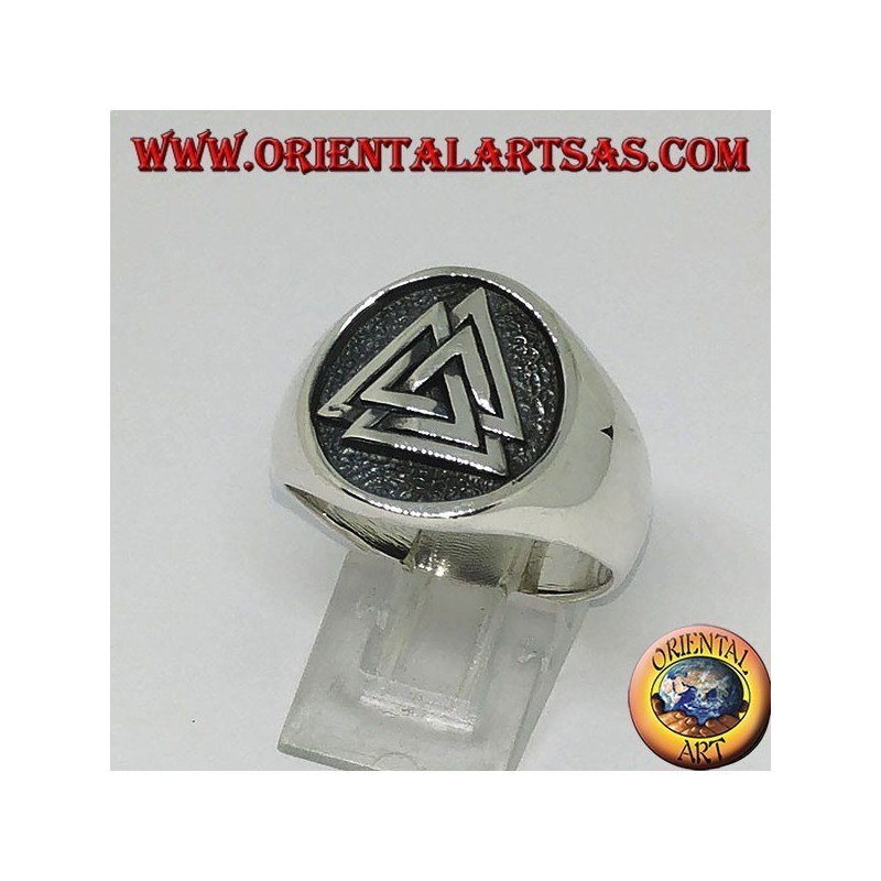 Anello Sigillo Valknut Argento 925 - Nodo di Odino - Gioiello Uomo