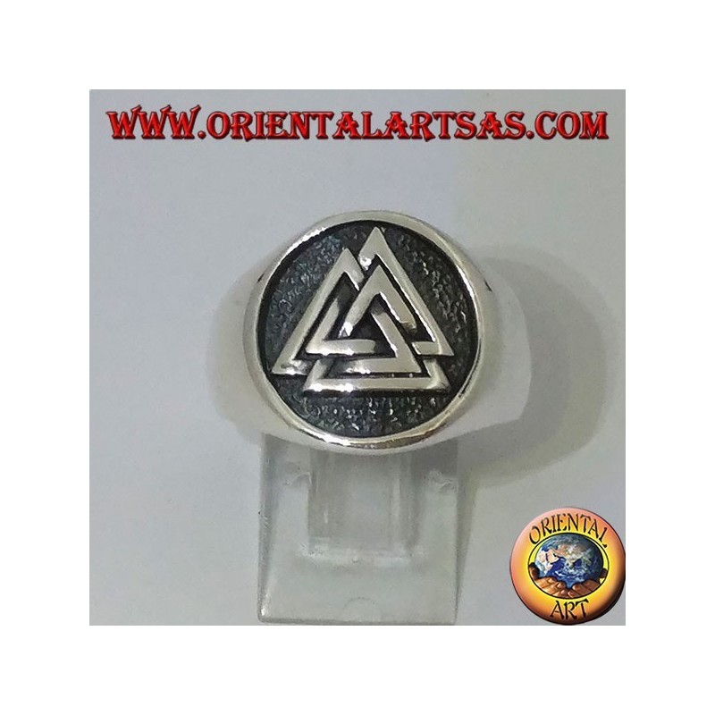 Anello Sigillo Valknut Argento 925 - Nodo di Odino - Gioiello Uomo