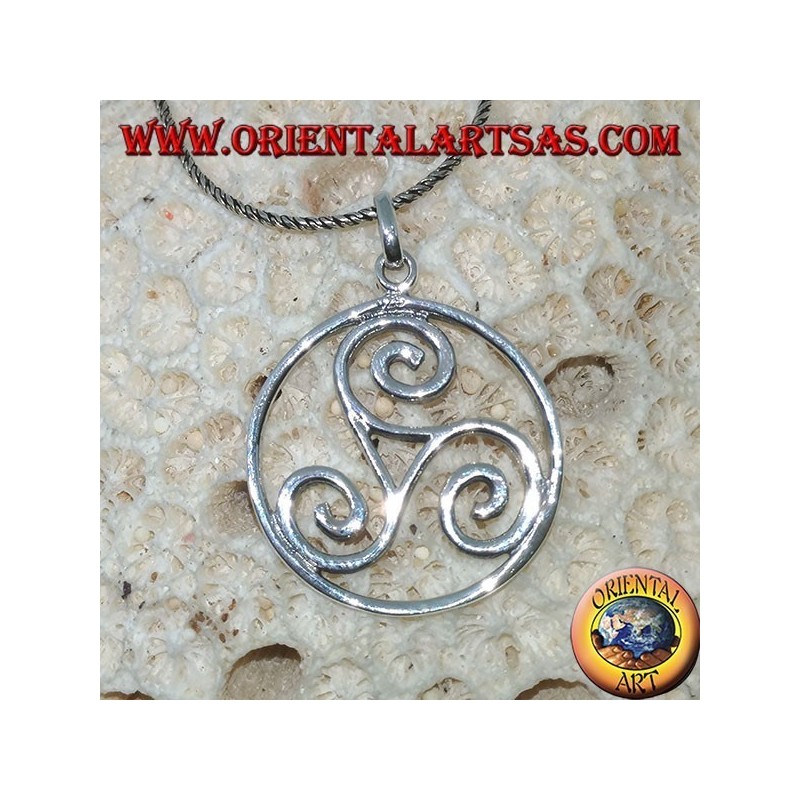Pendentif en argent, Triskele triskell dans le cercle cosmique (grand)