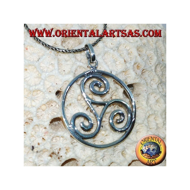 Pendentif en argent, Triskele triskell dans le cercle cosmique (grand)