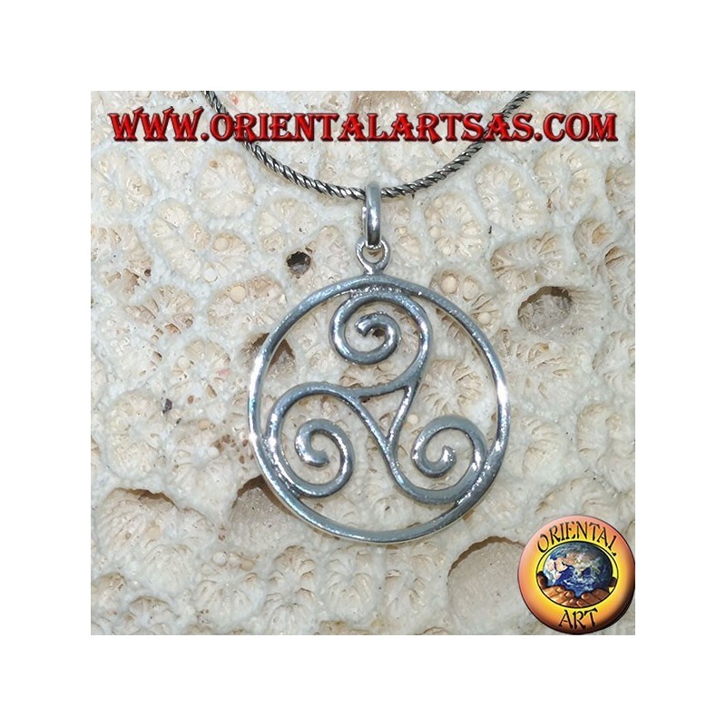 Silver pendant, Triskele triskell in the cosmic circle (large)