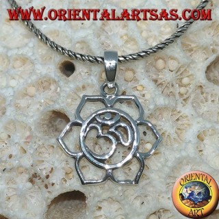 Silver pendant with ॐ om in the lotus flower