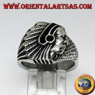 Anello in argento con Indiano (nativi d'America) con onice