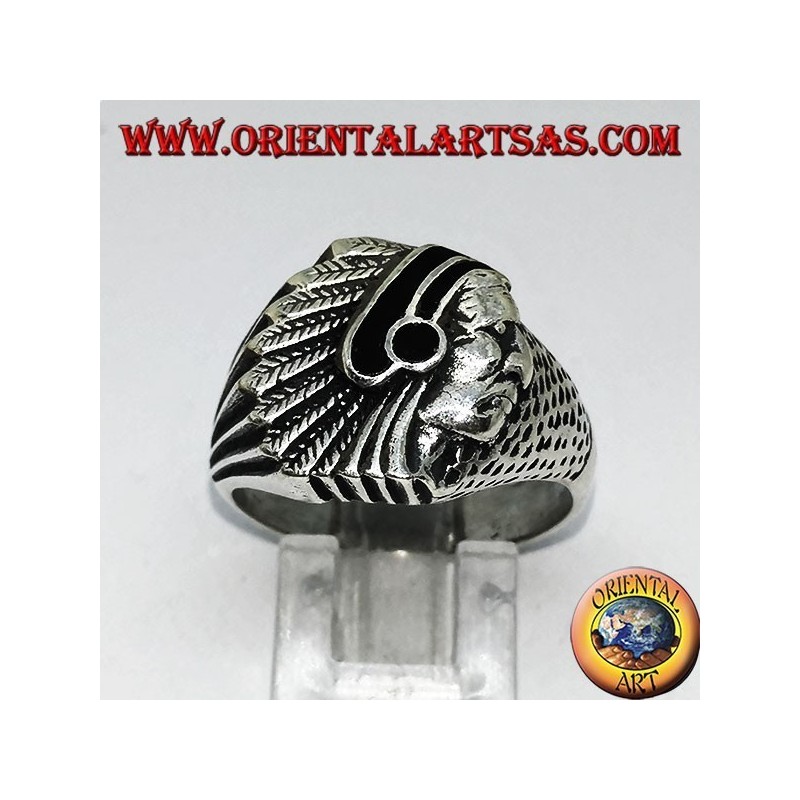 Anello in argento con Indiano (nativi d'America) con onice