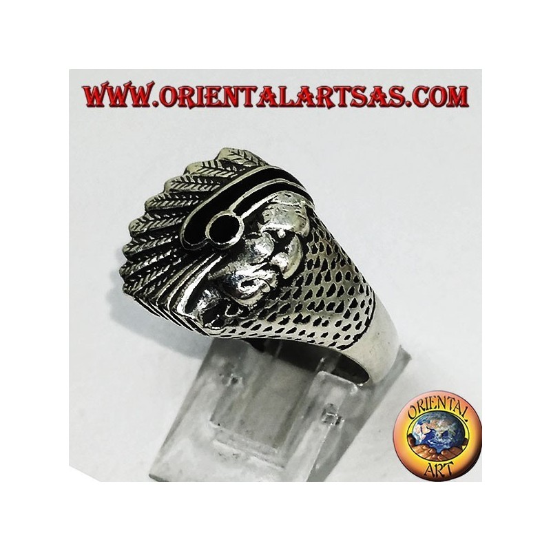 Silberring mit Indianer (Ureinwohner Amerikas) mit Onyx