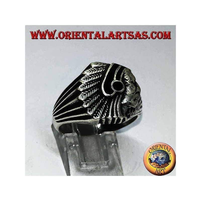 Silberring mit Indianer (Ureinwohner Amerikas) mit Onyx
