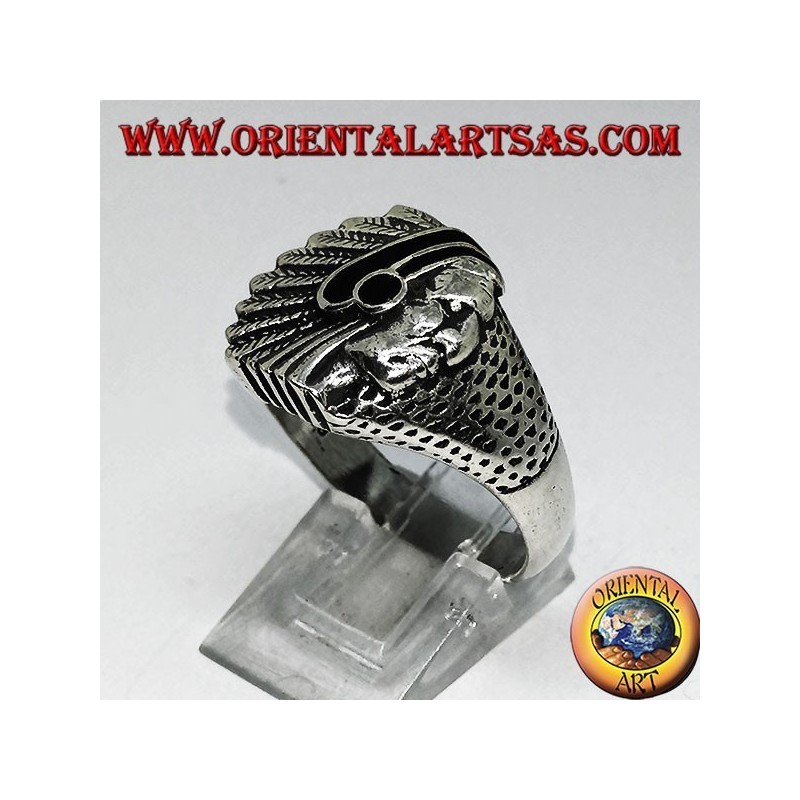 Silberring mit Indianer (Ureinwohner Amerikas) mit Onyx