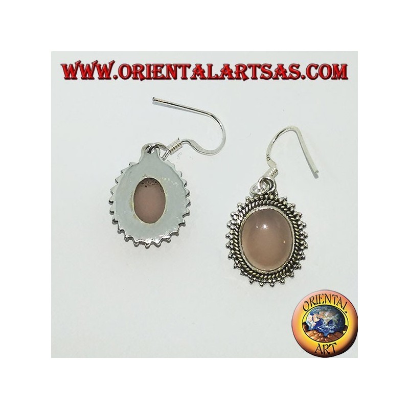 Orecchini in argento con quarzo rosa ovale contornata di pallini