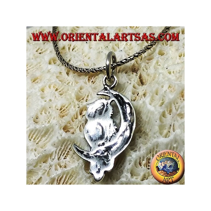 Pendentif hibou en argent sur la demi-lune gauche