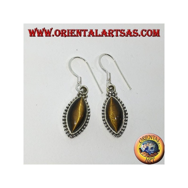 Boucles d'oreilles en argent avec oeil de tigre dans la navette