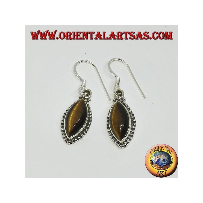 Boucles d'oreilles en argent avec oeil de tigre dans la navette