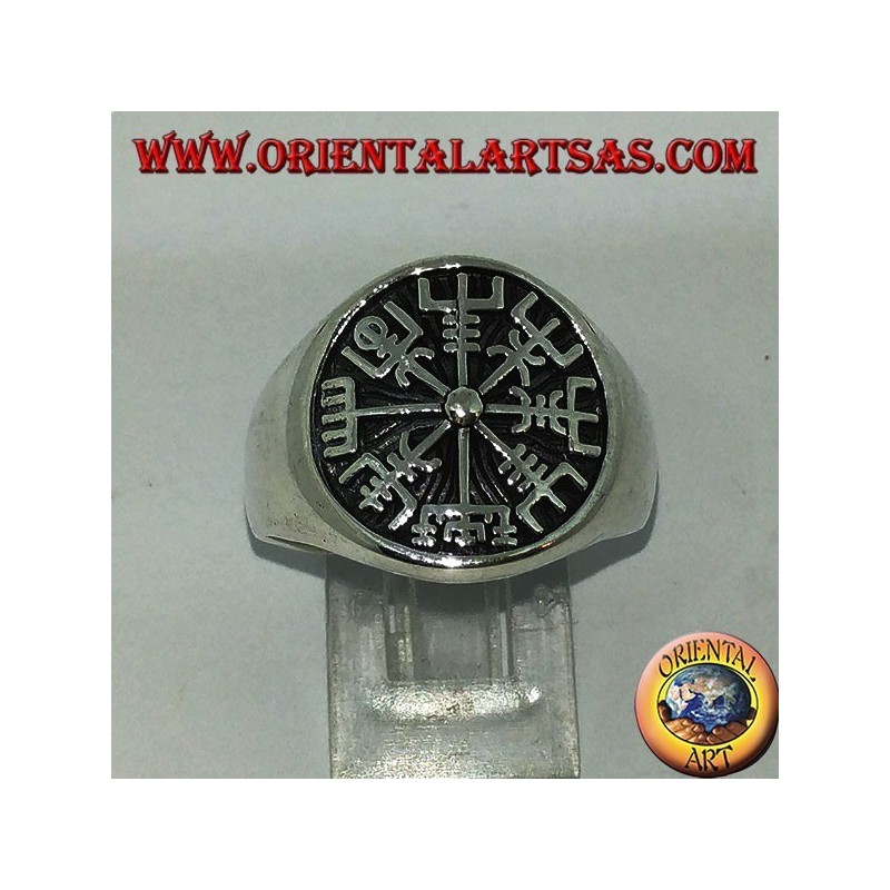 Anillo de plata sello Vegvísir brújula rúnica o brújula rúnica