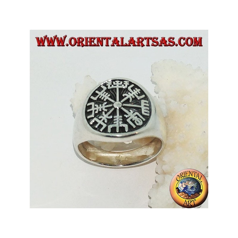 Silver ring Vegvísir seal runic compass or runic compass