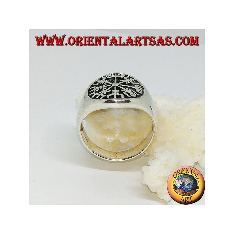 Anillo de plata sello Vegvísir brújula rúnica o brújula rúnica
