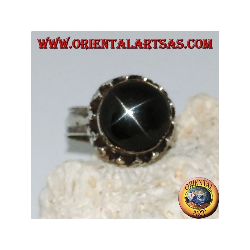 Silberring am oberen Rand mit rundem Black Star-Set