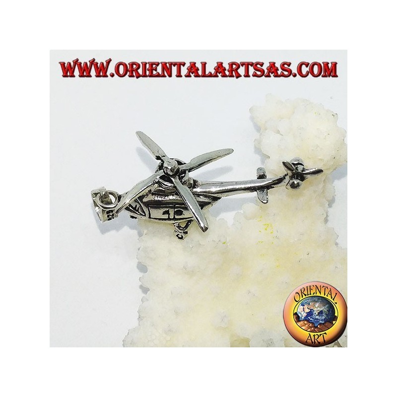 Colgante de plata de un helicóptero móvil.