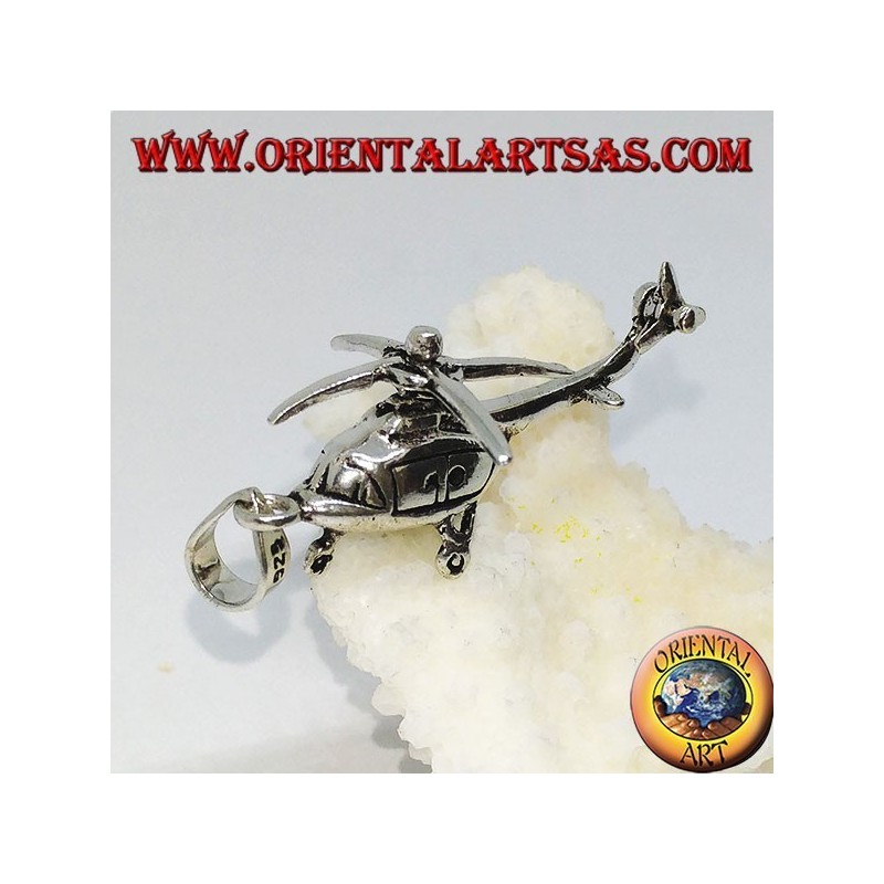 Colgante de plata de un helicóptero móvil.
