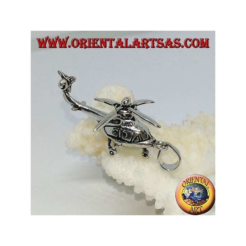 Colgante de plata de un helicóptero móvil.