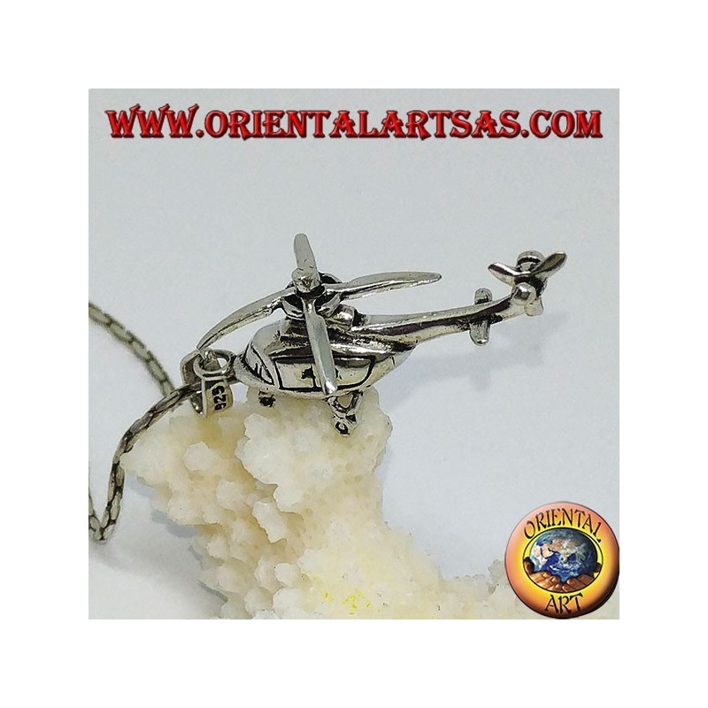 Silver pendant of a mobile helicopter