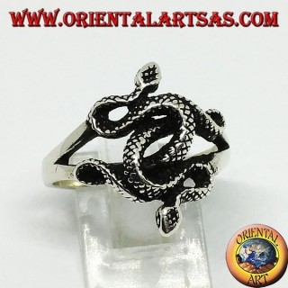 Anillo de plata con dos cobras retorcidas (medianas).