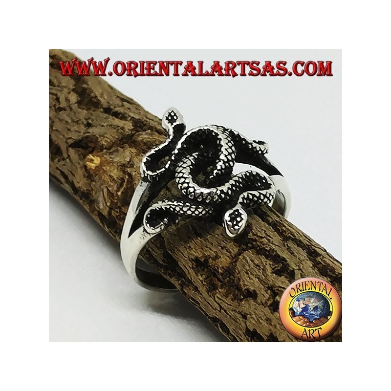 Anillo de plata con dos cobras retorcidas (medianas).