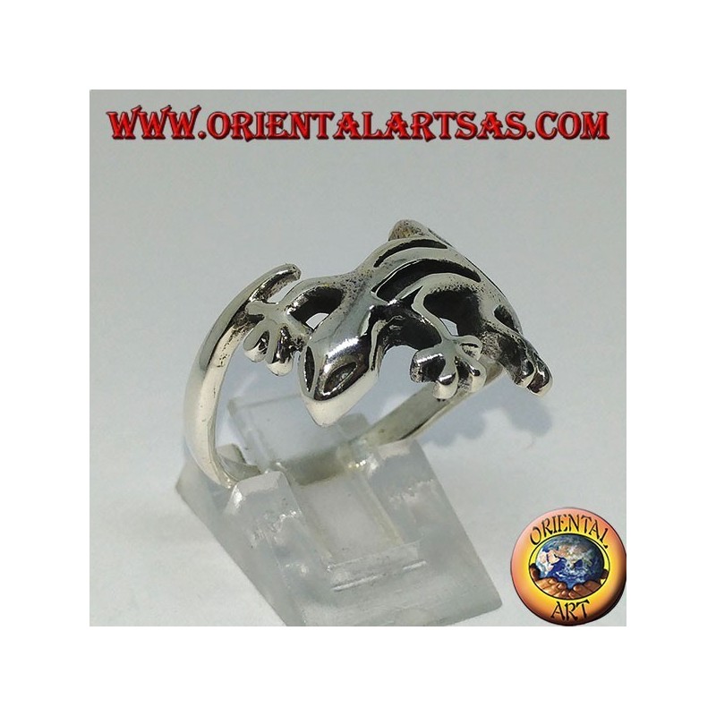 Bague en argent avec gecko et gekko (moyen)