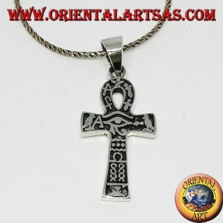 Colgante de plata con ojo de ankh, ojo de horus y jeroglíficos (medio)