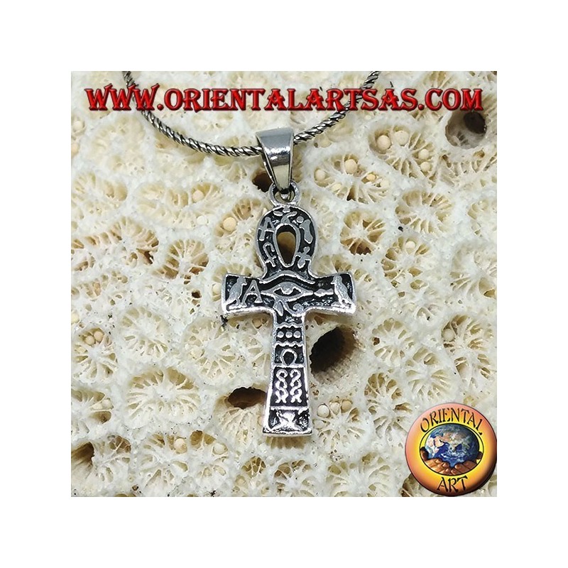 Colgante de plata con ojo de ankh, ojo de horus y jeroglíficos (medio)