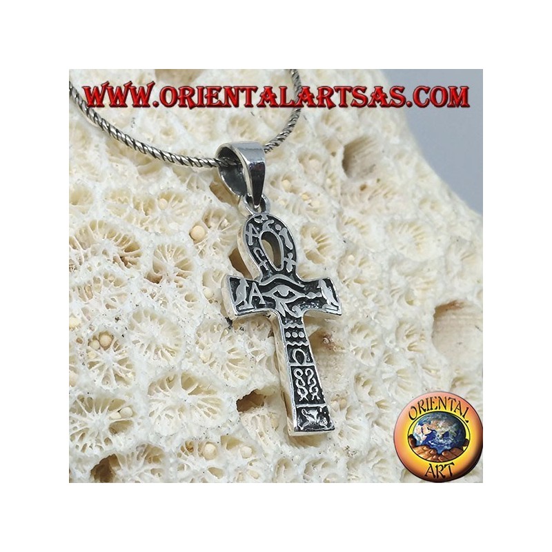 Colgante de plata con ojo de ankh, ojo de horus y jeroglíficos (medio)