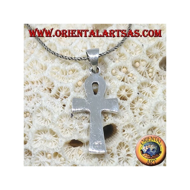 Silver pendant with ankh eye, horus eye and hieroglyphics (medium)