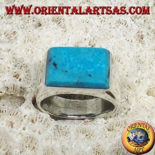 Bague en argent avec turquoise rectangulaire superposée