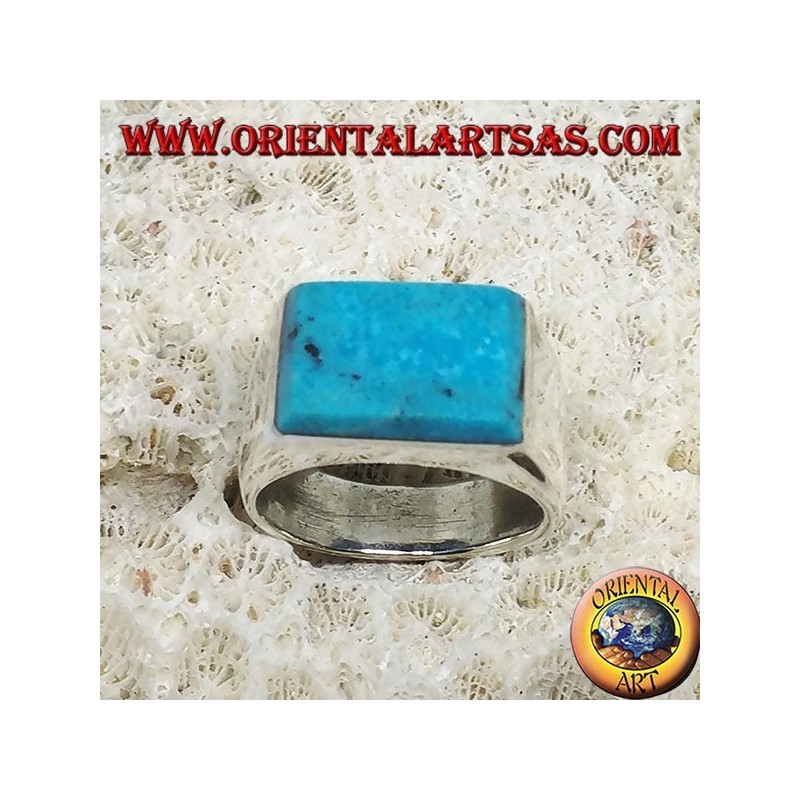 Silver ring with superimposed rectangular turquoise