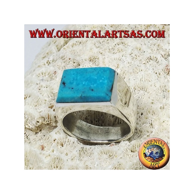 Bague en argent avec turquoise rectangulaire superposée