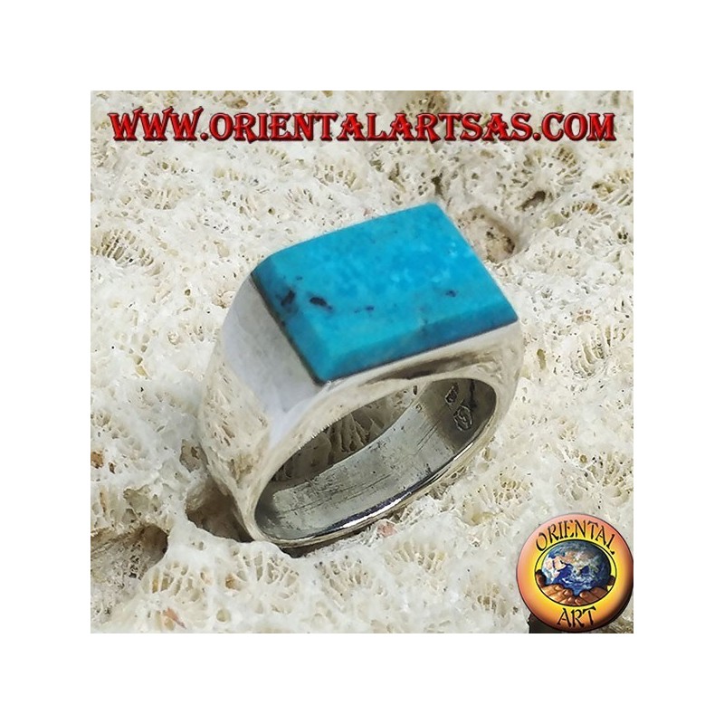 Bague en argent avec turquoise rectangulaire superposée
